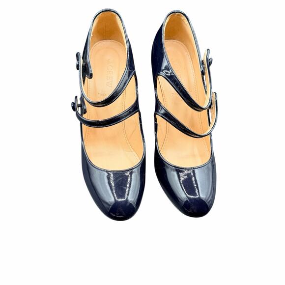 J.Crew Mona Navy Patent Leather Double-Strap Mary Jane Heels Sz 8 - Picture 3 of 12